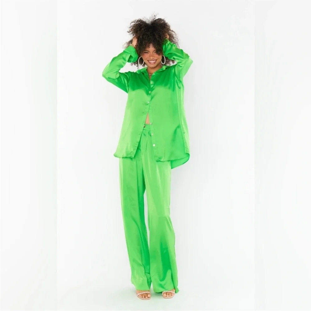 Hayes Trouser - Vibrant Green Satin Pants SMYM NWT Pants ONLY